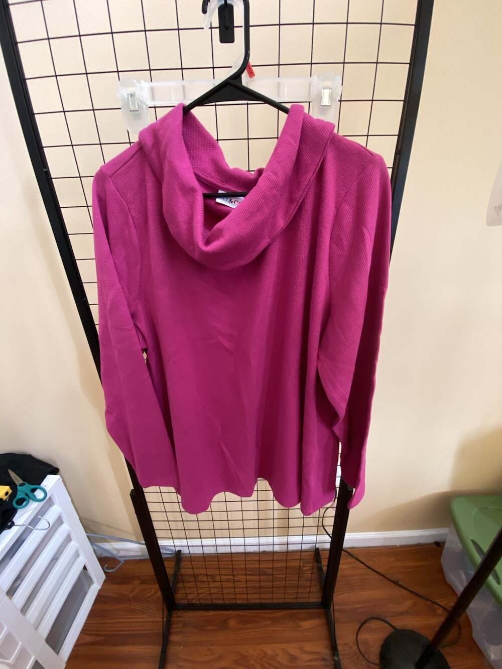 Denim & Co. Cowl Neck Pullover Size XL Magenta Waffle Knit Top